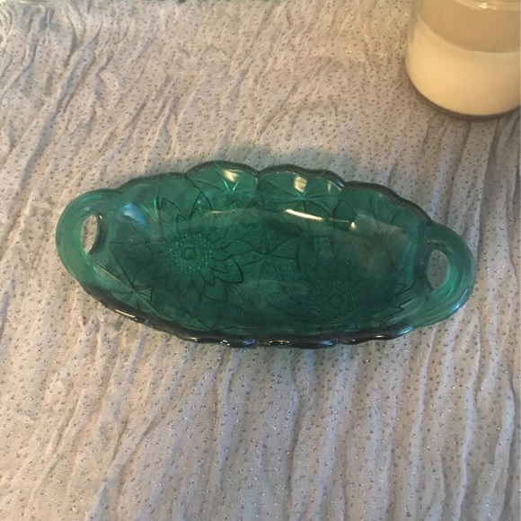 Vintage Anchor Hocking green, relish dish - Picture 2 of 5